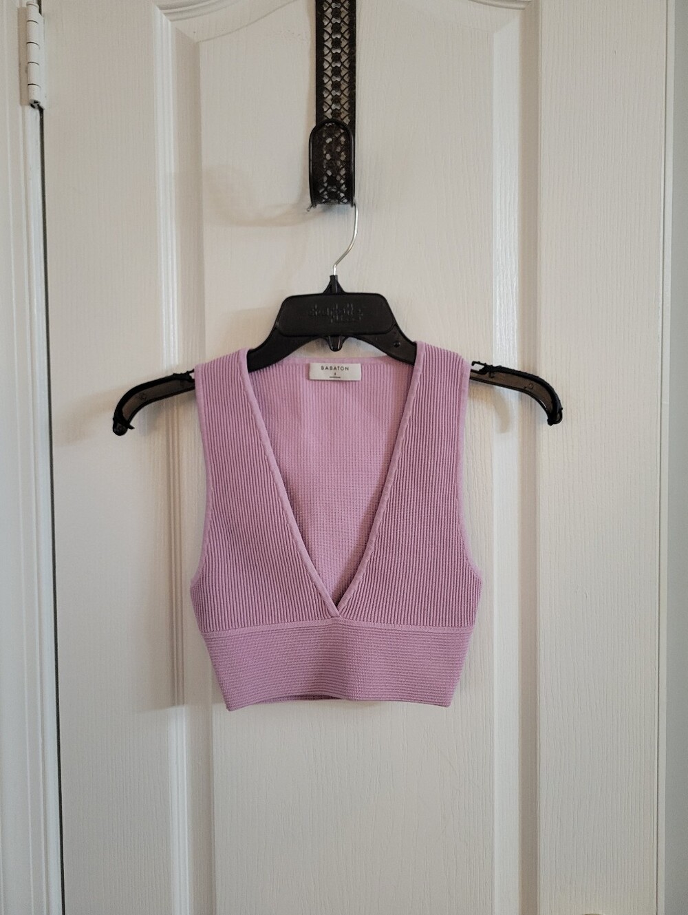 Babaton Aritzia Ribbed Sculpt Knit Deep V Tank Lyrical Lilac Small Cropped